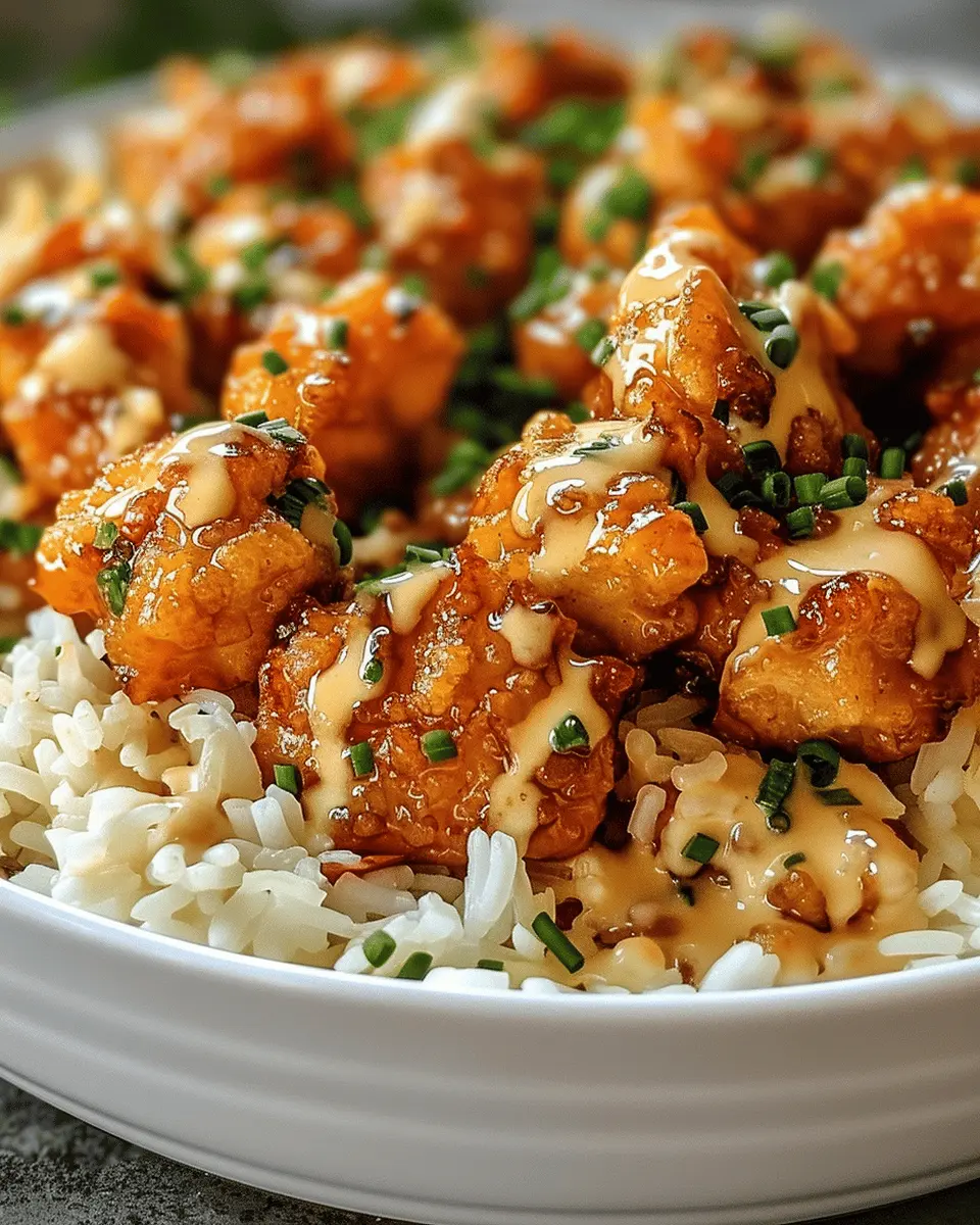 Honey Garlic Chicken Bites Over Creamy Rice