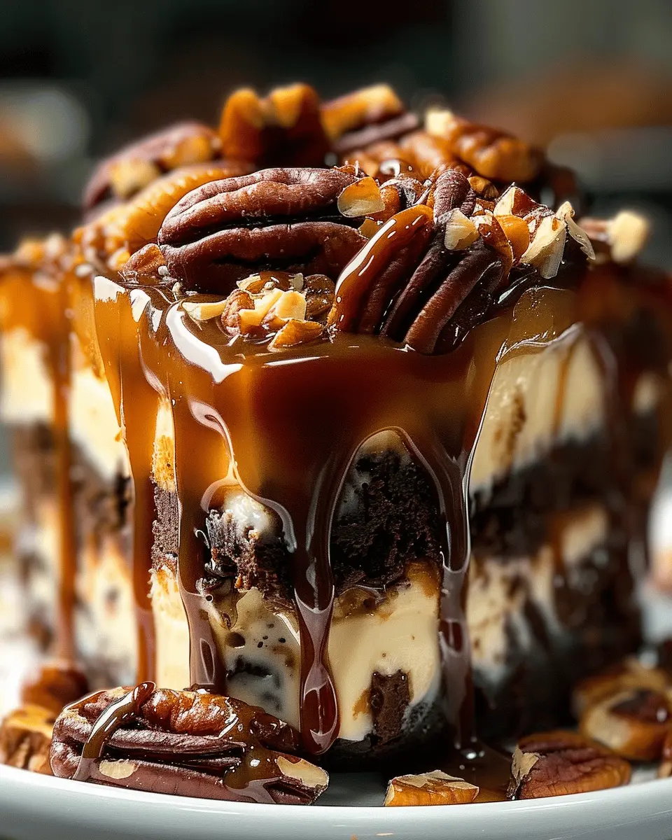 caramel pecan brownie cheesecake