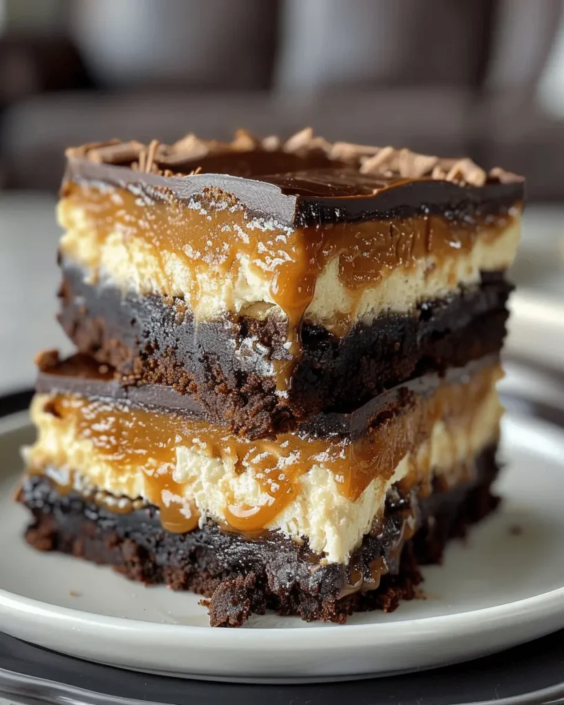 Decadent Caramel Brownie Cheesecake in 3 Layers