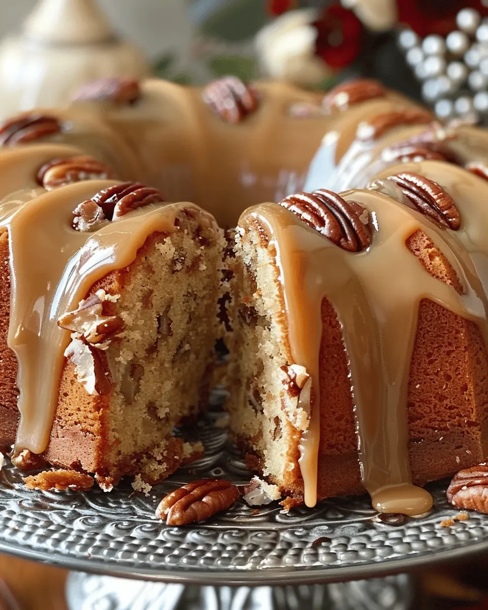 Caramel Brown Sugar Pound Cake with Caramelized Candied Pecans