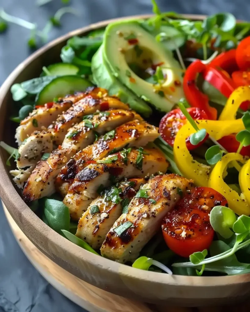 Grilled Chicken Salad Bowl with Avocado & Bell Peppers