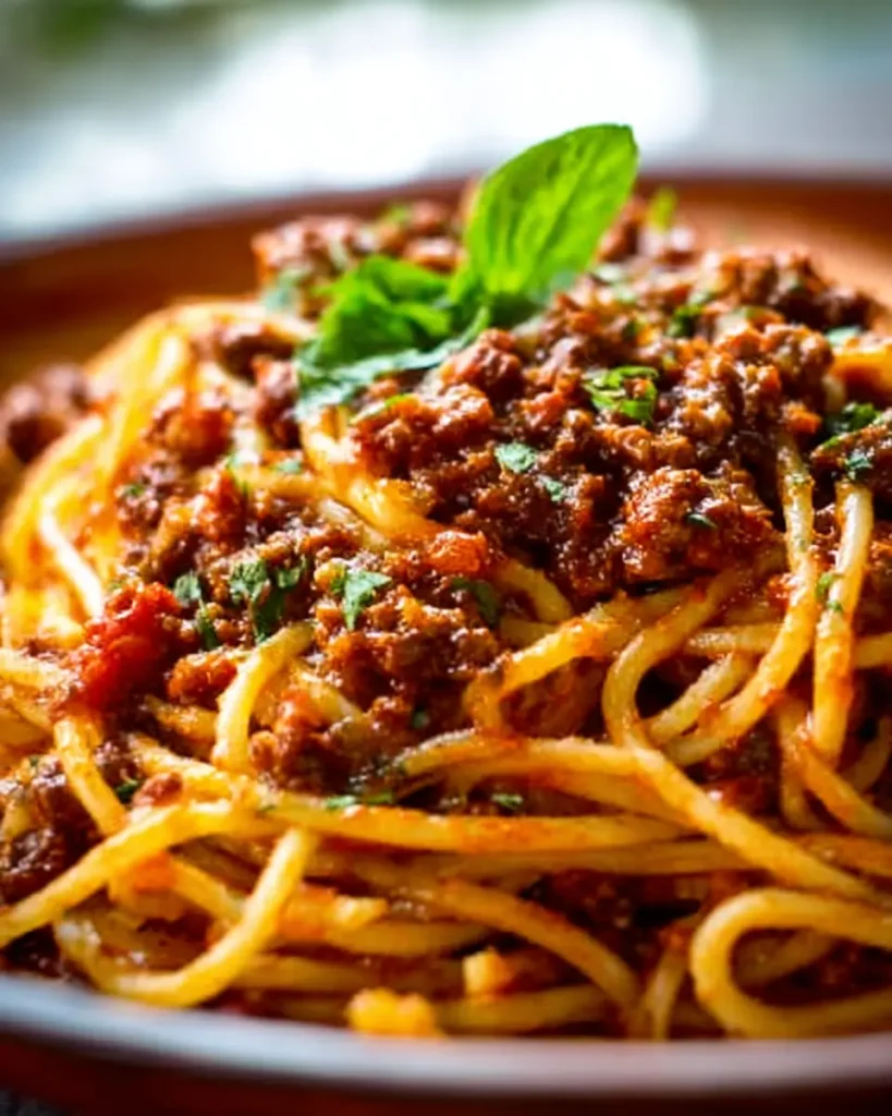 Traditional Greek Makaronia me Kima (Spaghetti with Meat Sauce)