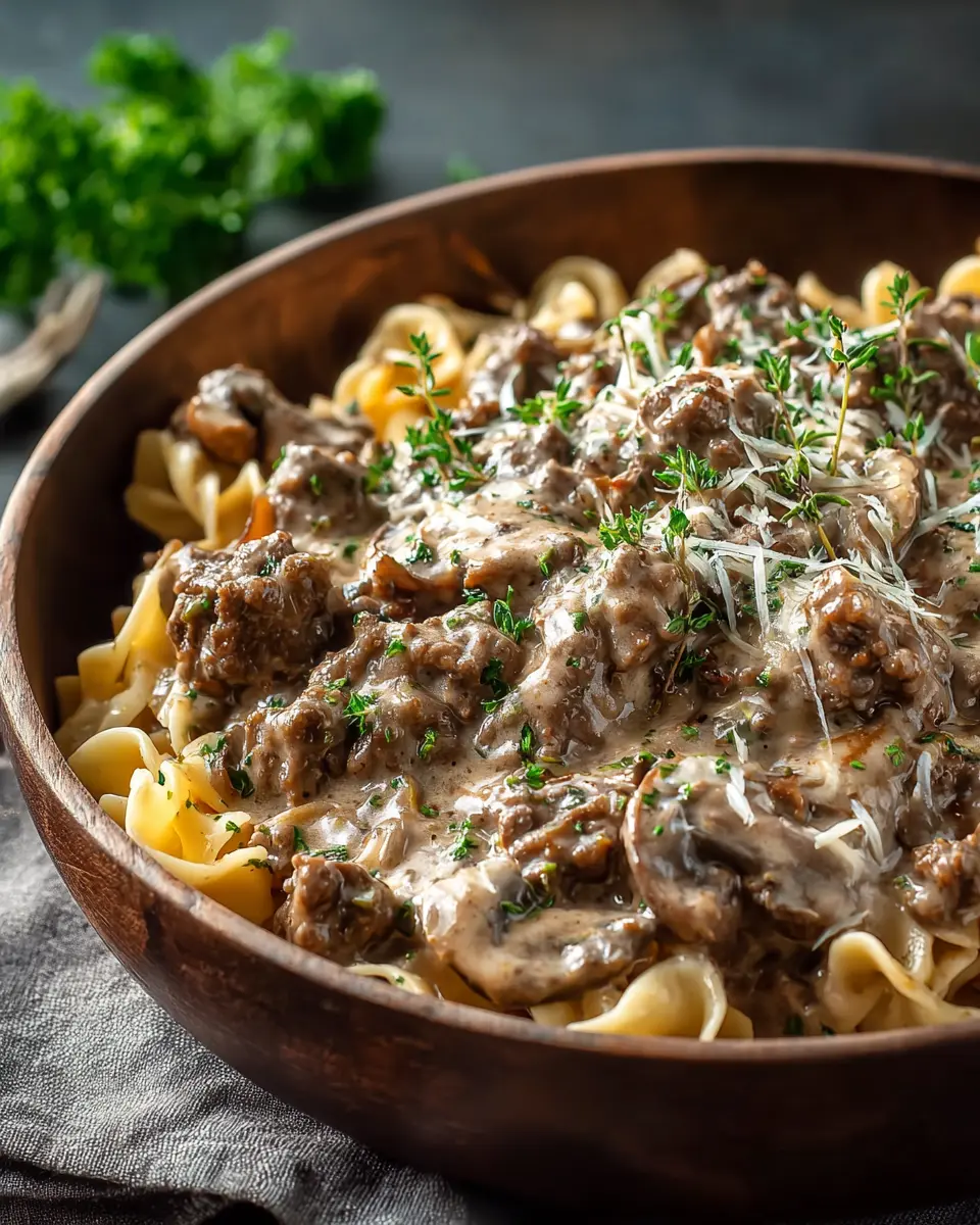 Easy Slow Cooker Ground Beef Stroganoff
