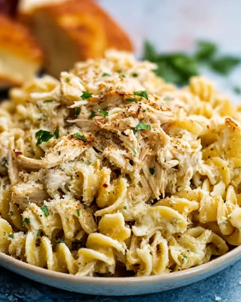 Crockpot Garlic Parmesan Chicken Pasta