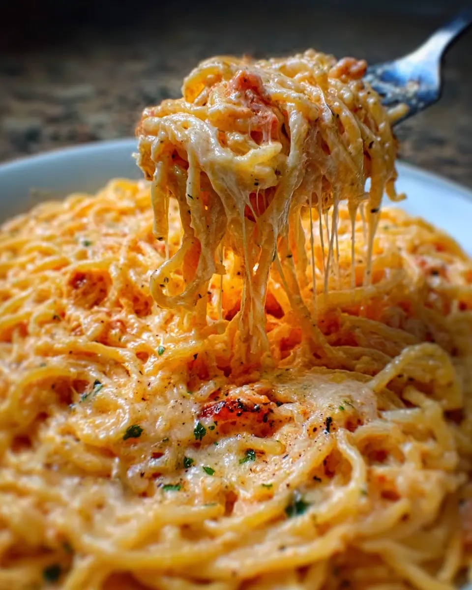 Cheesy Spaghetti in Garlic Parmesan & Cream Cheese Tomato Sauce