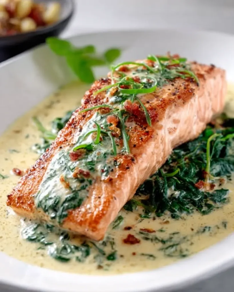 Baked Salmon with Creamy Spinach Sauce