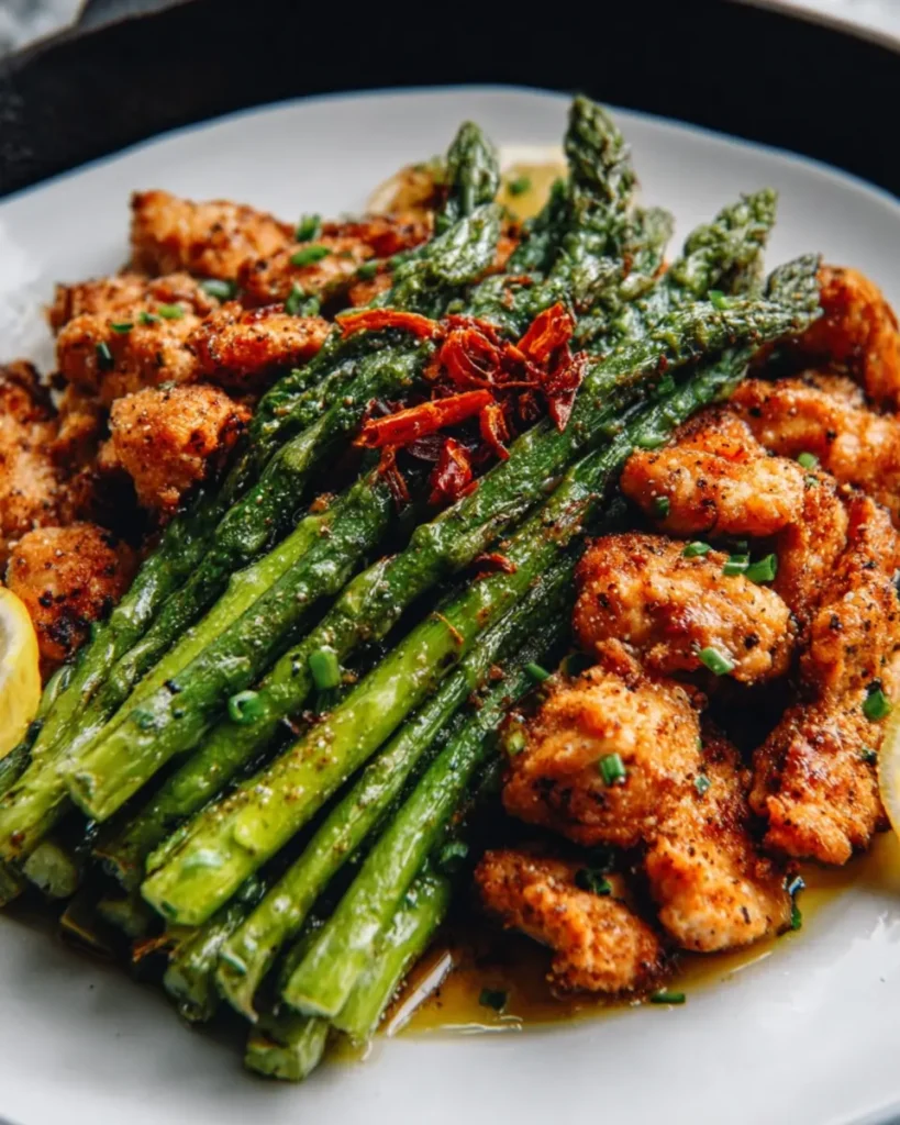 Crispy Garlic Chicken with Asparagus