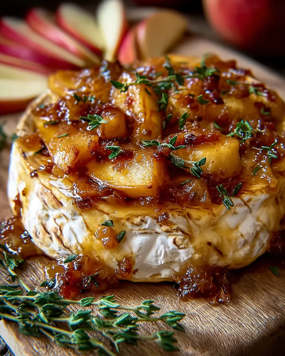 Golden Baked Brie with Caramelized Apples and Thyme