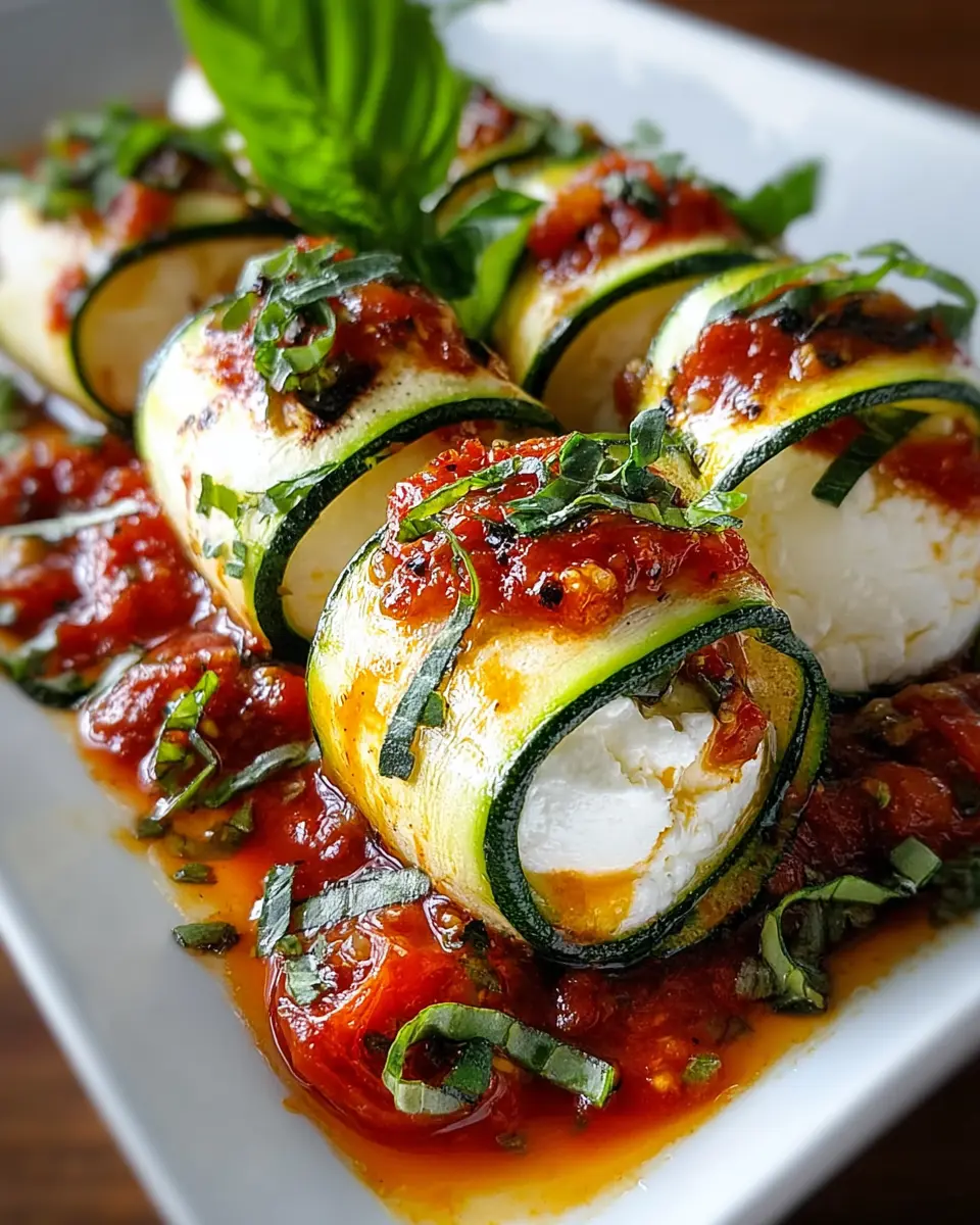 Creamy Burrata Stuffed Zucchini Rolls with Tomato Glaze