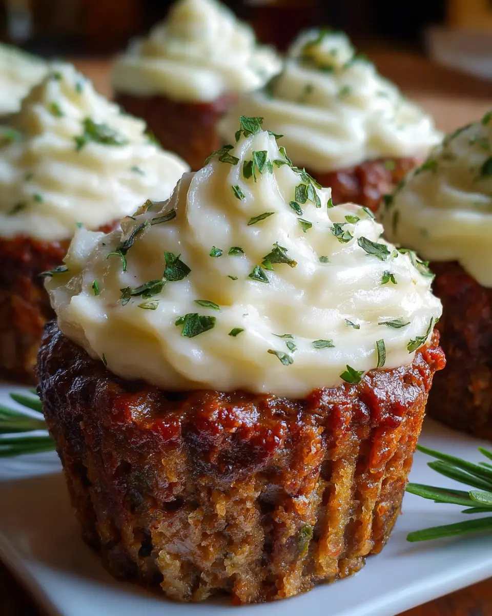 Meatloaf Cupcakes with Whipped Potato Topping