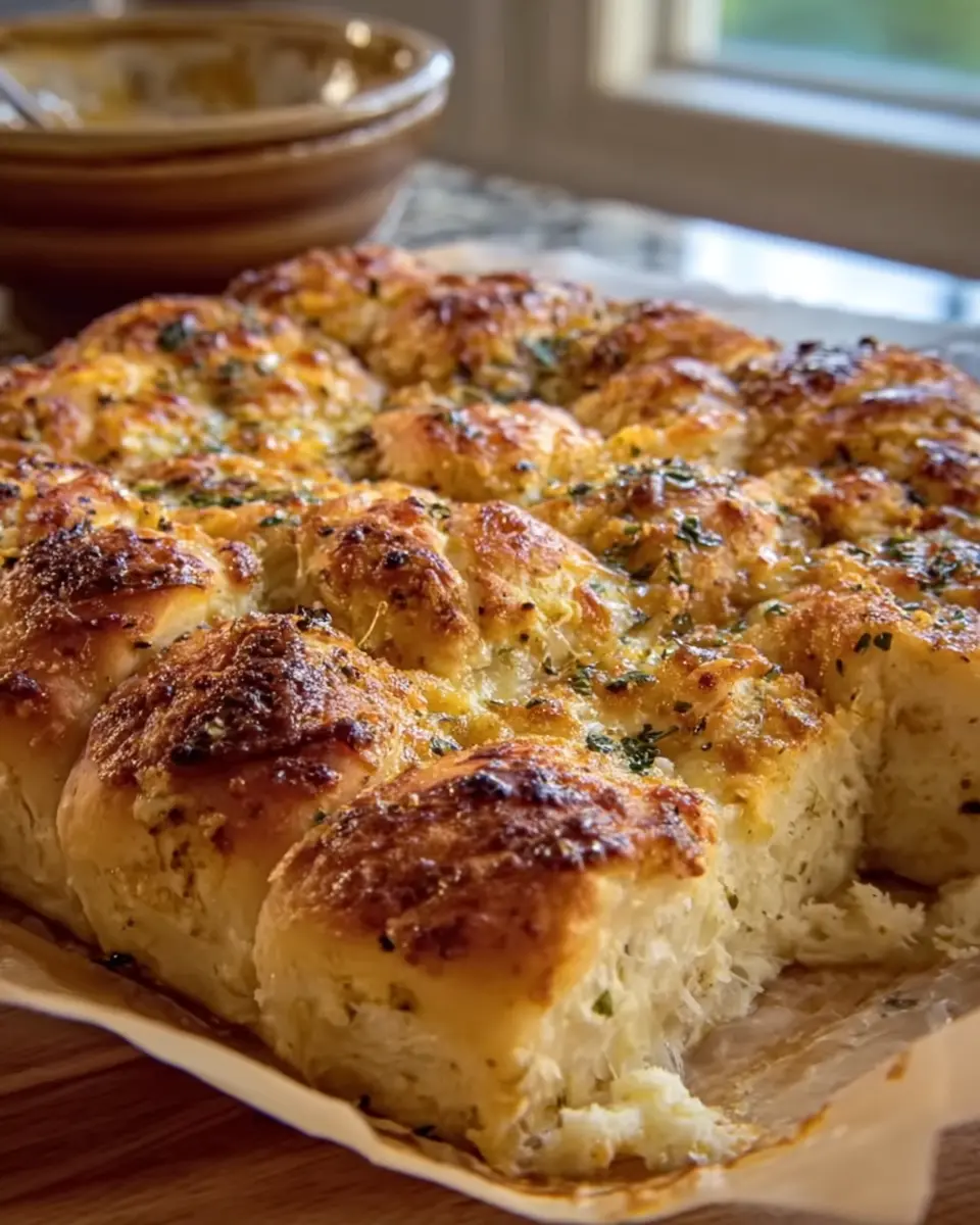 COTTAGE CHEESE GARLIC KNOT PULL-APART SLAB — NO FLOUR STEAM TEAR