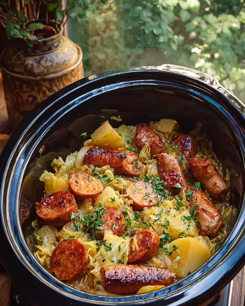 Hearty Slow Cooker Sausage, Cabbage & Potatoes