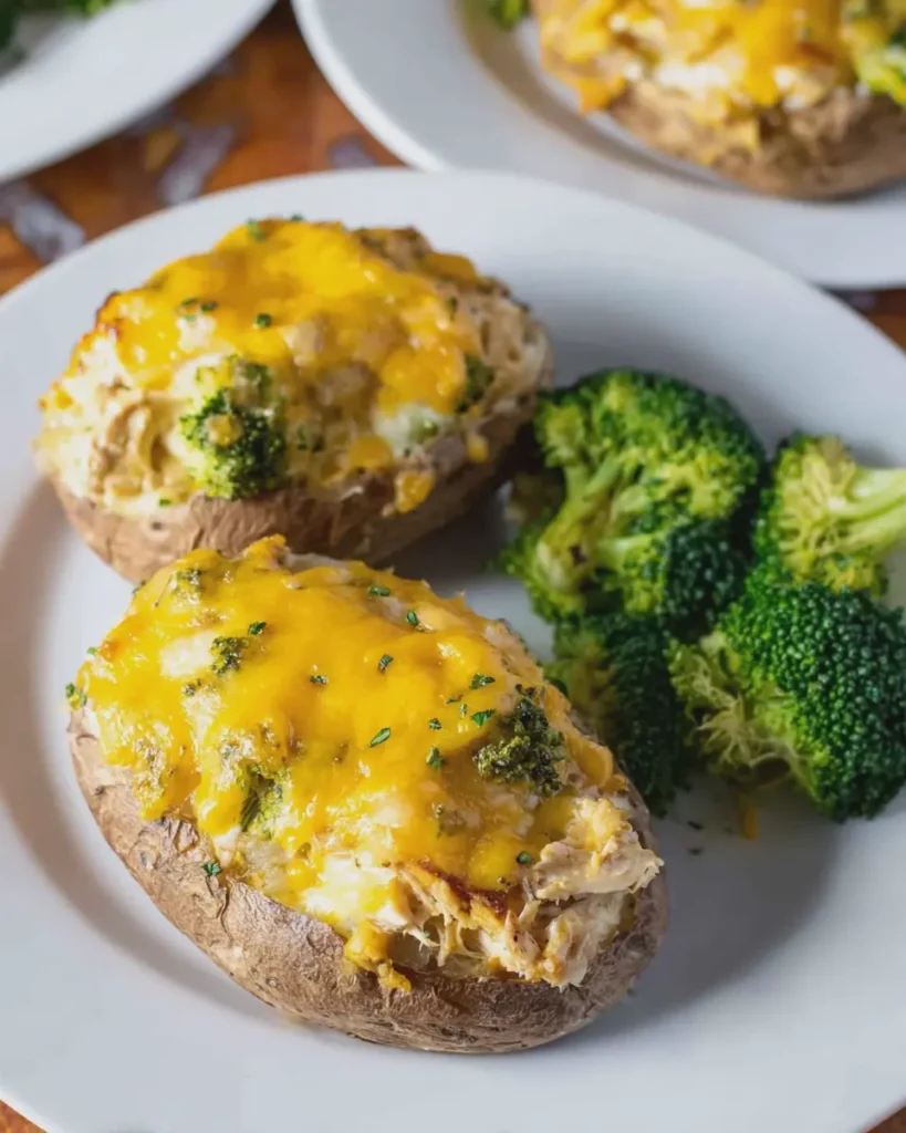 Chicken Broccoli Cheddar Stuffed Potatoes