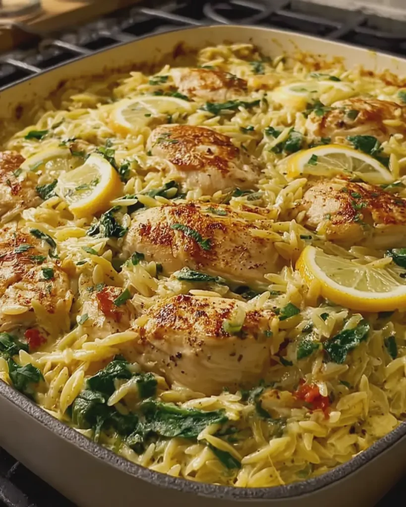 Creamy Lemon Chicken Orzo Bake