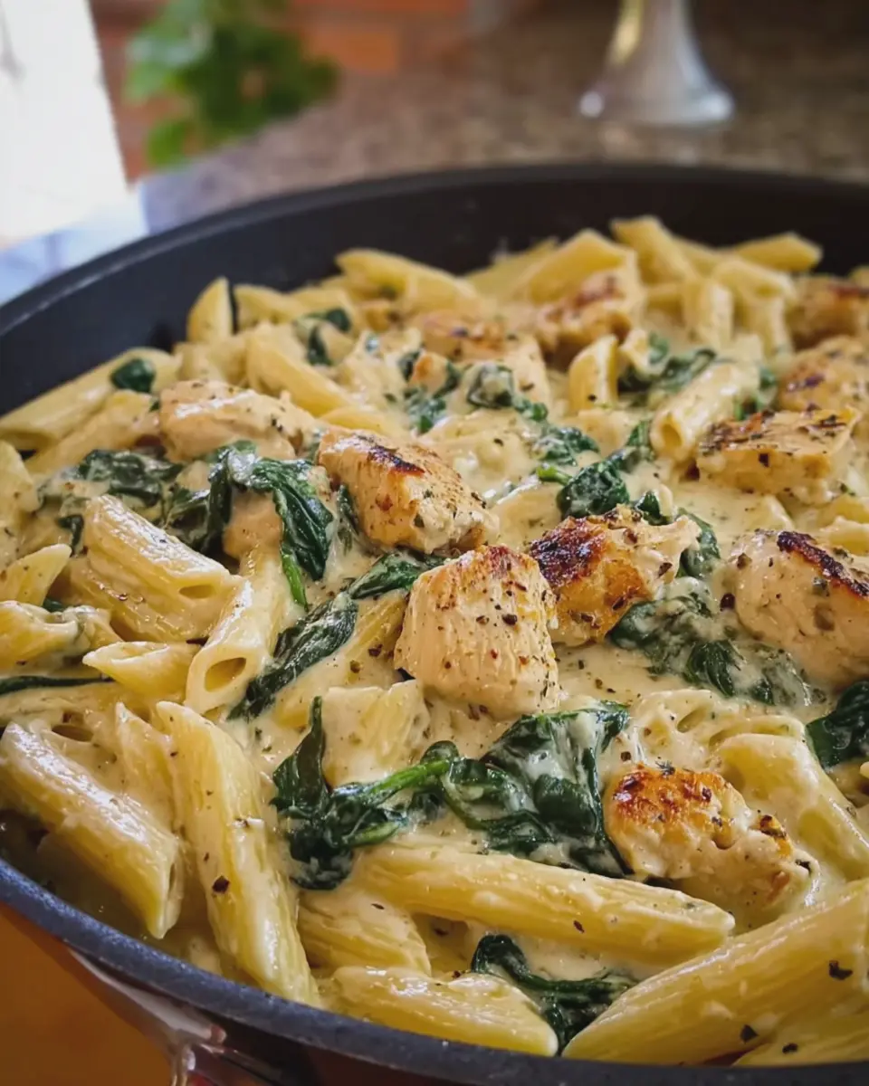 Creamy Garlic Chicken Penne with Spinach