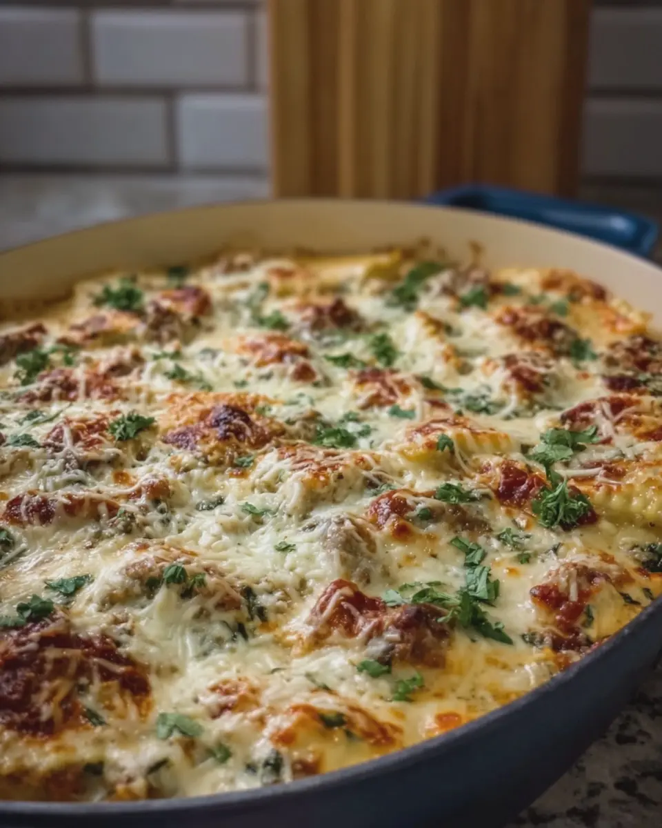 Easy One Pan Creamy Baked Ravioli