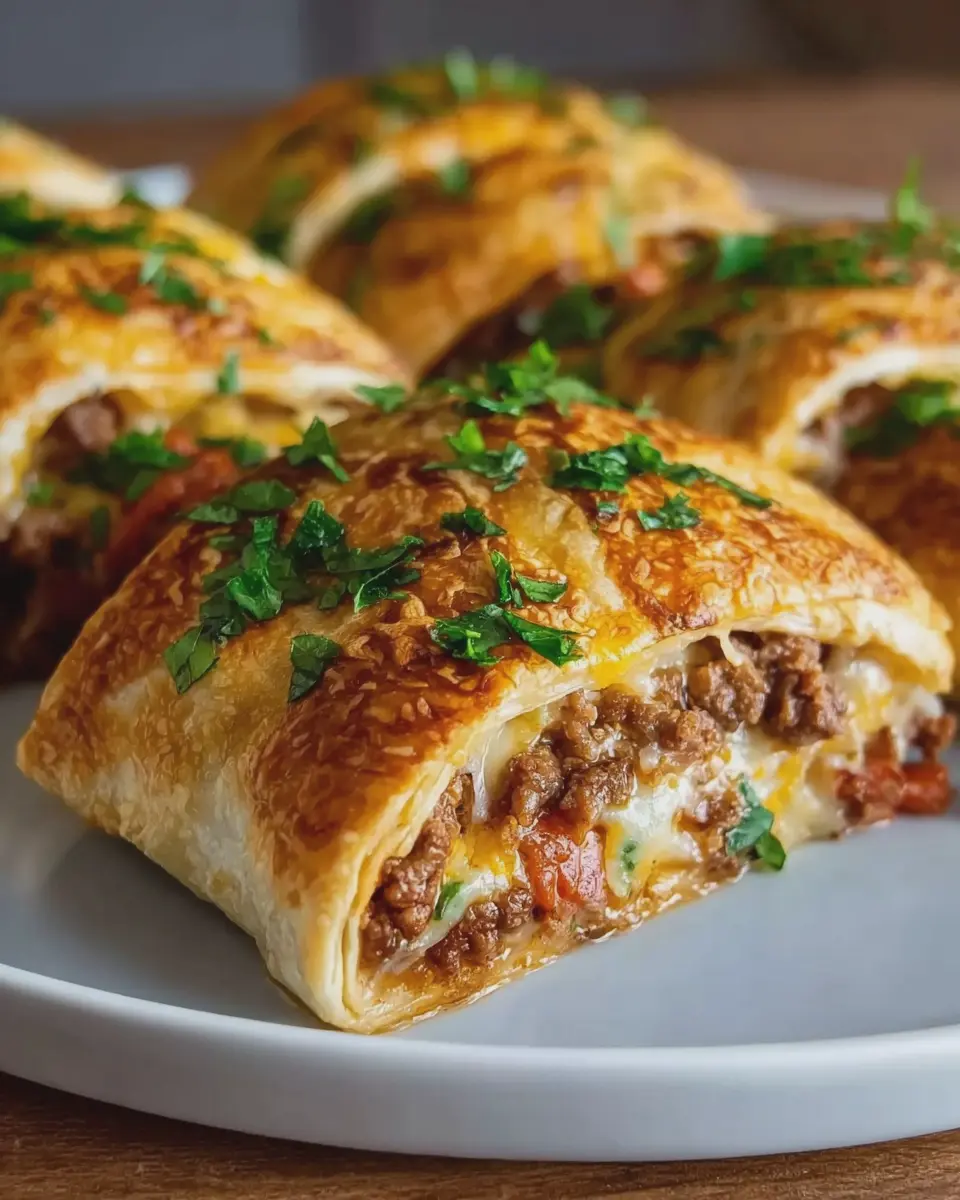Baked Cheesy Beef Wrap Pockets