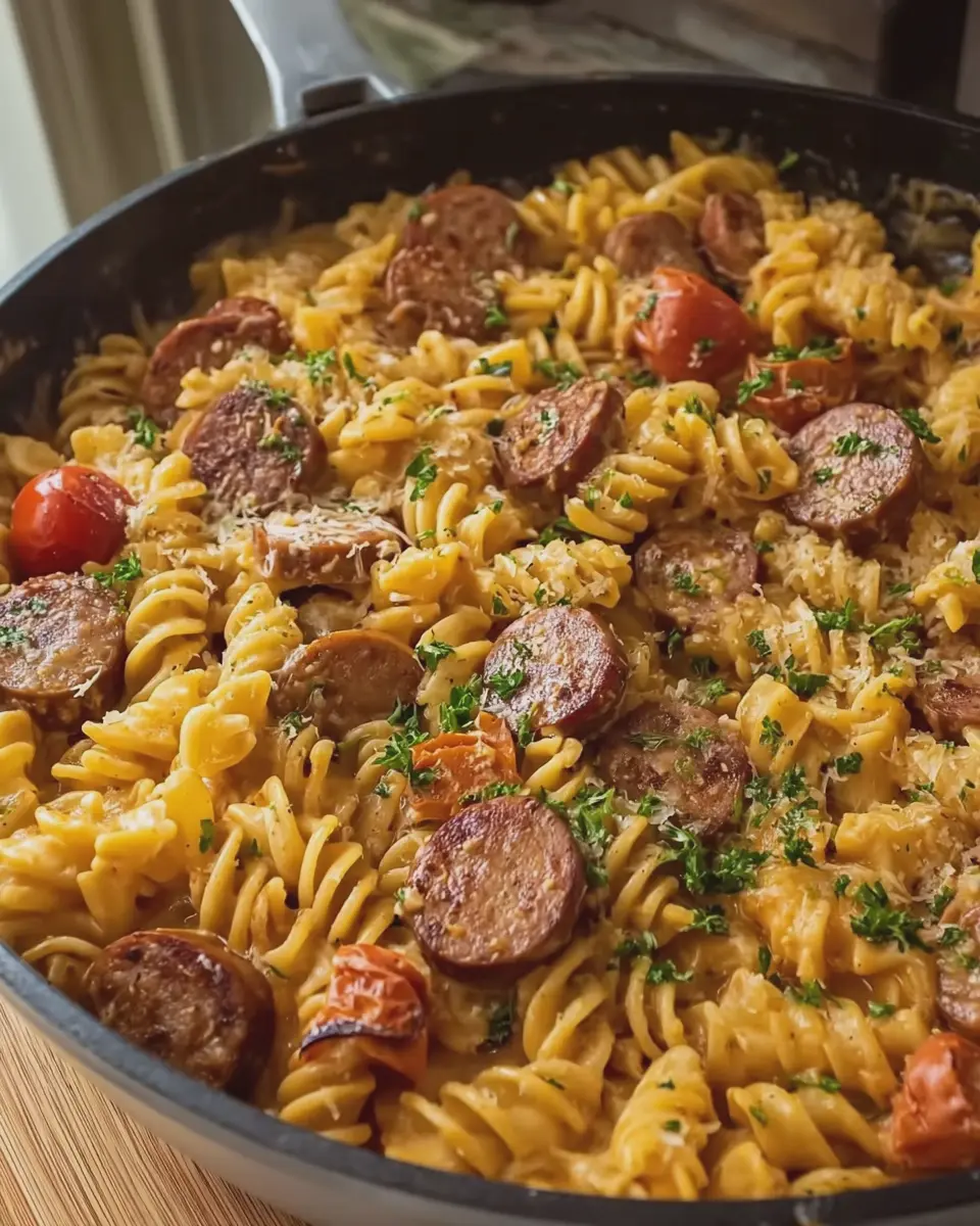 One Pan Beef Kielbasa Pasta