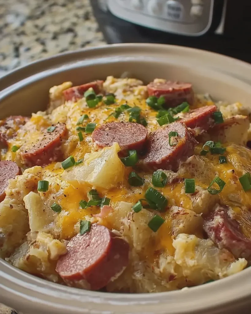 Crockpot Cheesy Potatoes and Kielbasa