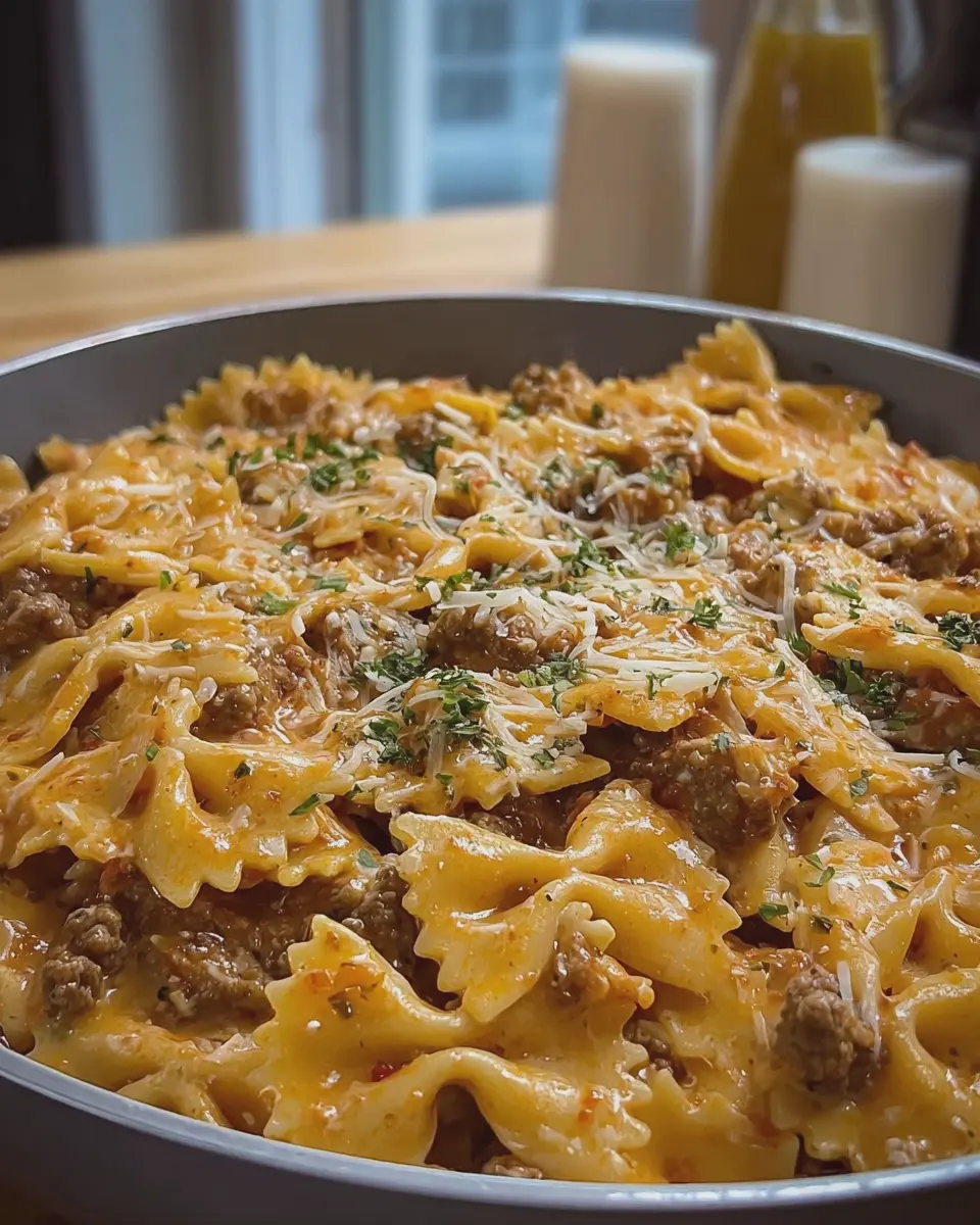 Creamy Velveeta Bowtie Pasta with Italian Beef Marinara