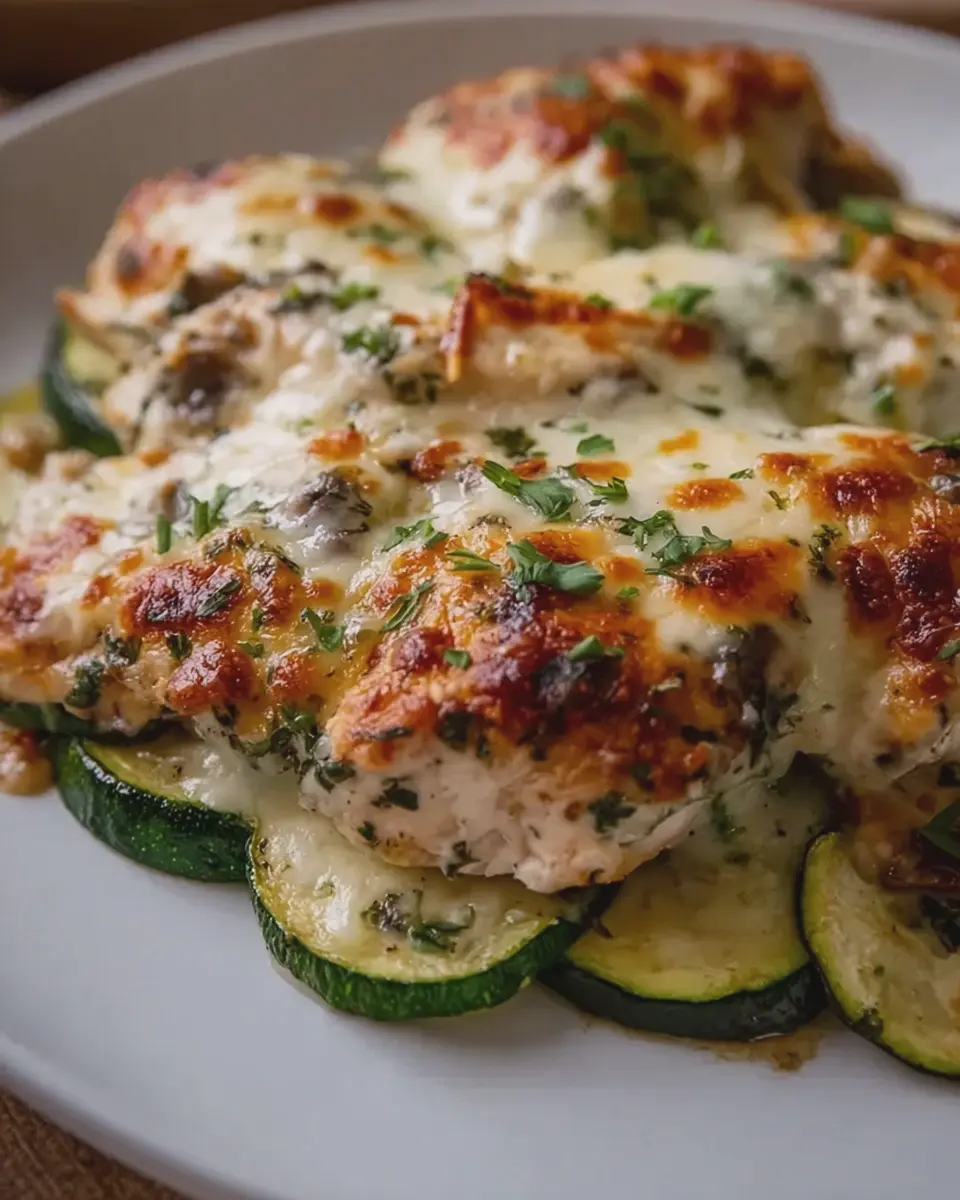 Easy Garlic Chicken Zucchini Bake Recipe Juicy Cheesy and Full of Flavor