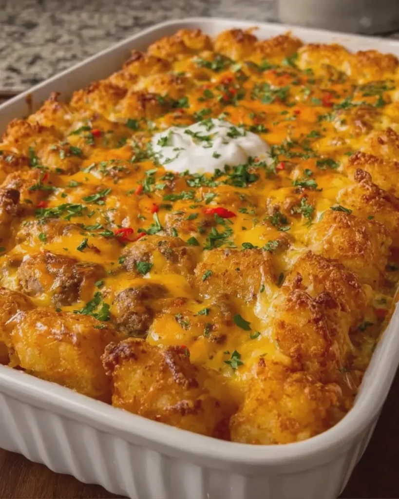 Cheesy Cowboy Tater Tot Casserole