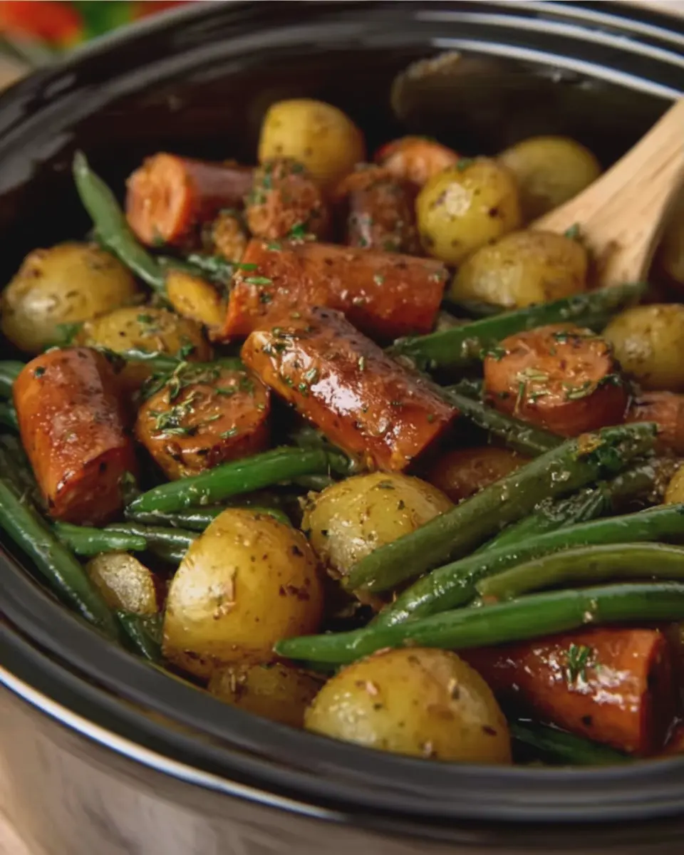 Crockpot Lil Smokies Potatoes and Green Beans