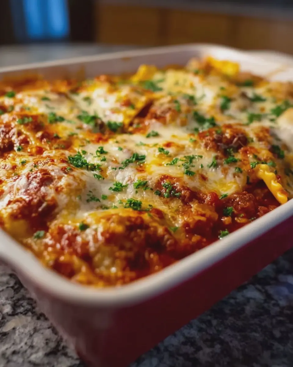 Cheesy Baked Beef Ravioli