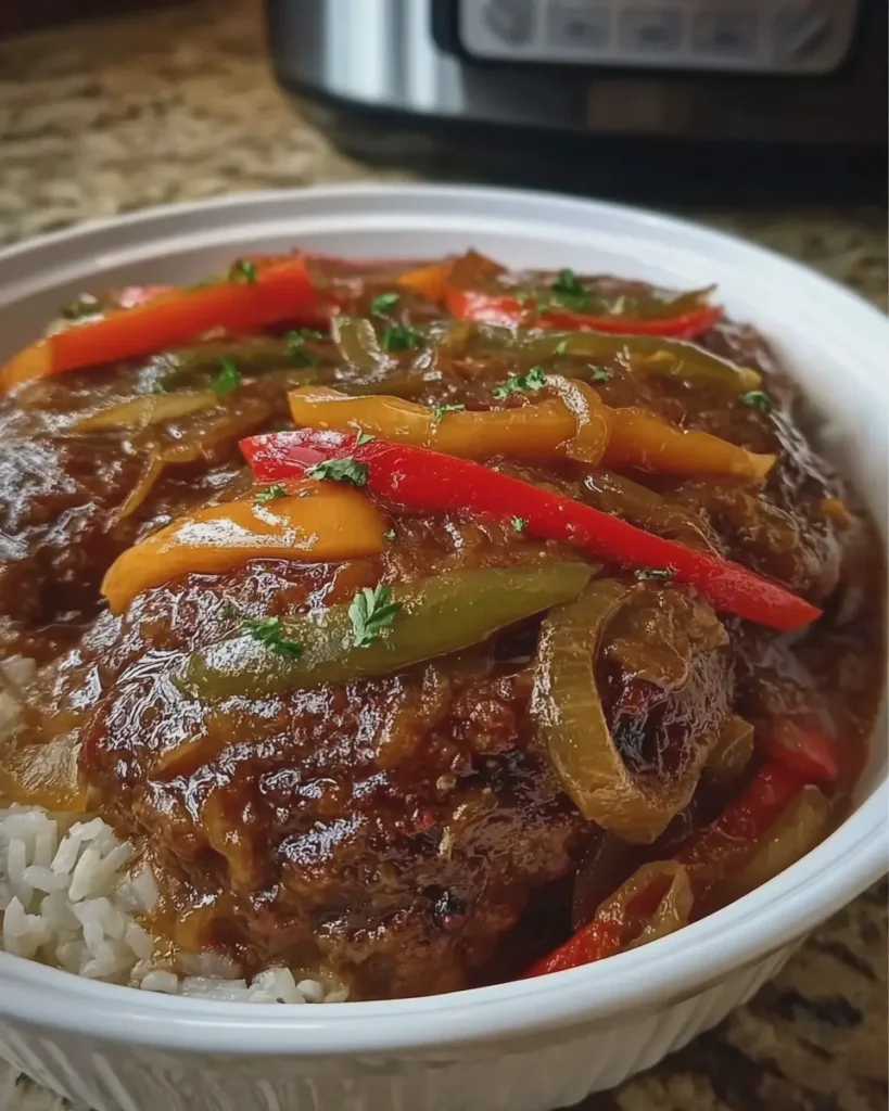 Slow Cooker Salisbury Steak Juicy Peppers Onion Gravy Delight