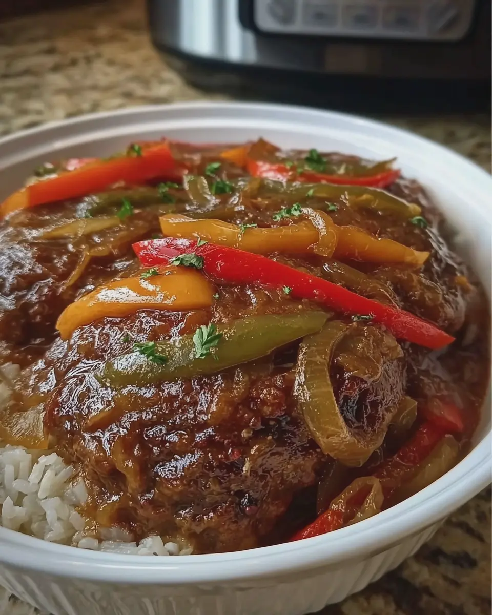Slow Cooker Salisbury Steak Juicy Peppers Onion Gravy Delight