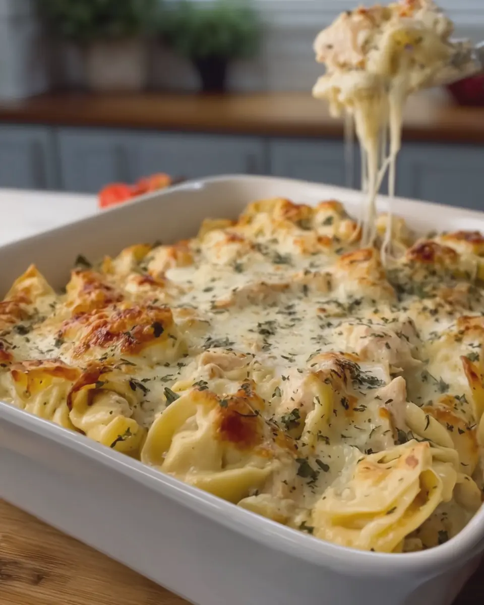 Cheesy Baked Chicken Alfredo Tortellini