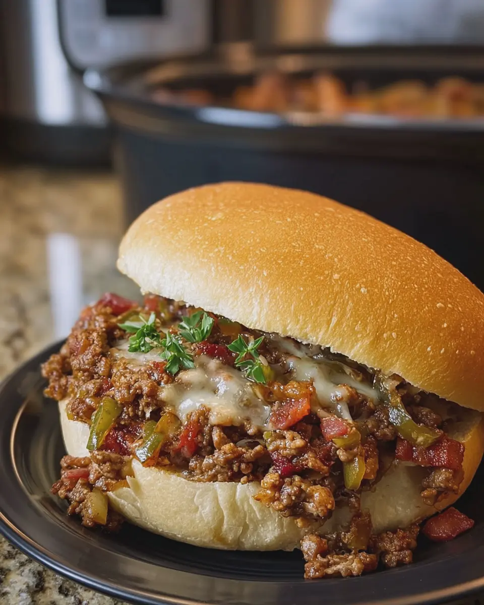 Slow Cooker Philly Cheesesteak Sloppy Joes with Turkey Bacon Twist