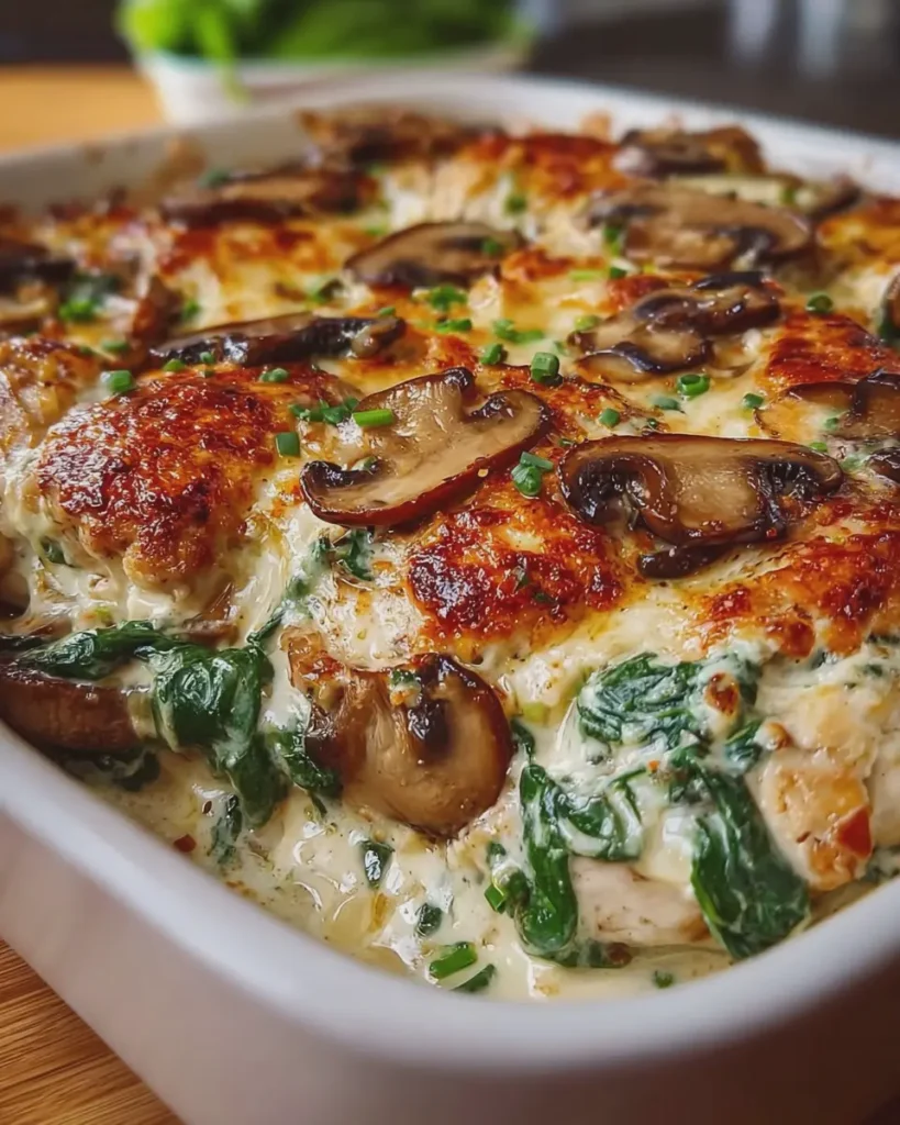 Cowboy Creamy Chicken, Spinach & Mushroom Bake