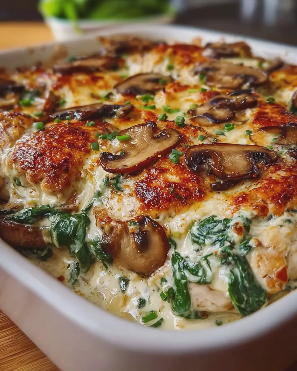 Cowboy Creamy Chicken, Spinach & Mushroom Bake