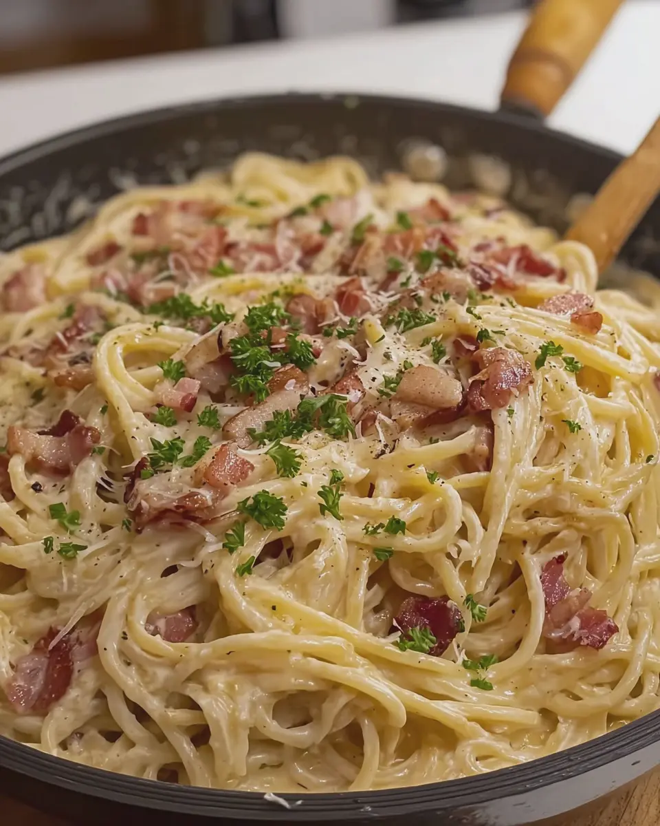 Quick Creamy Garlic Pasta with Turkey Bacon