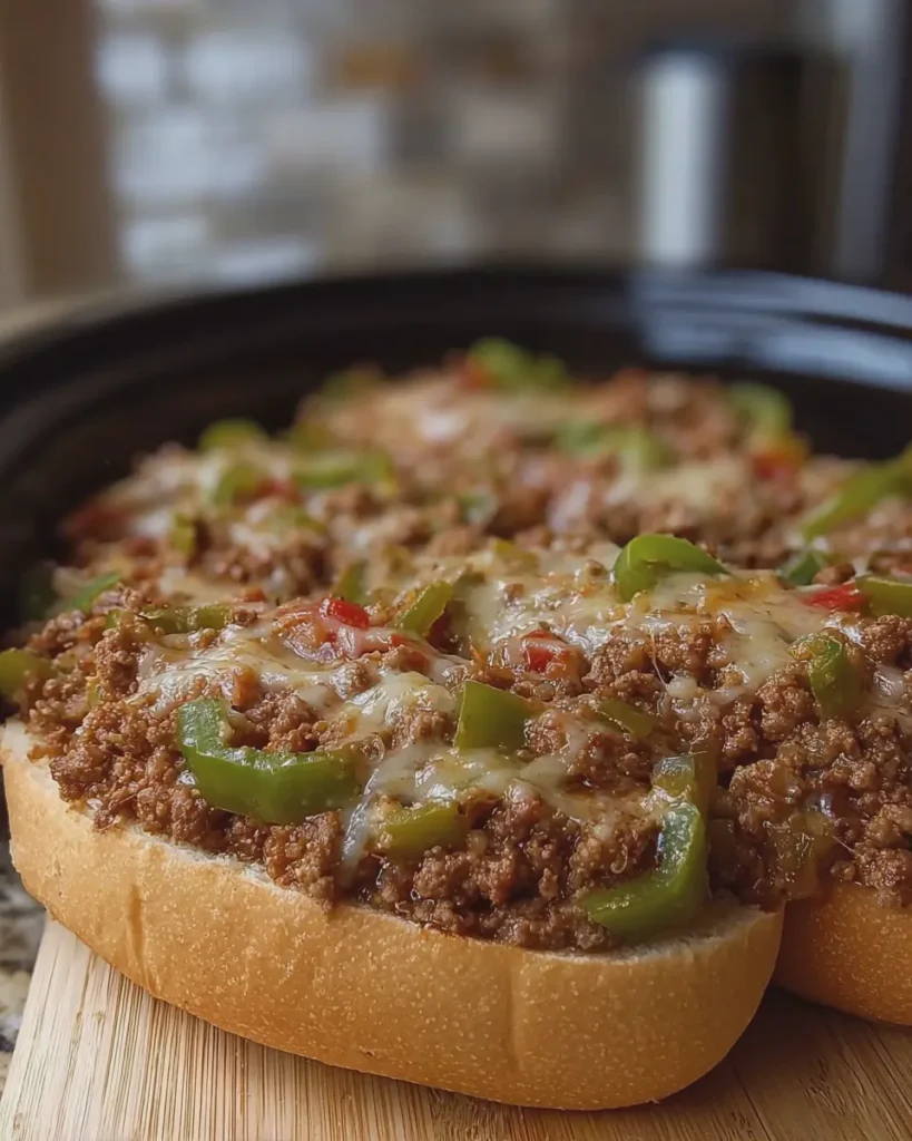Slow Cooker Philly Cheesesteak Sloppy Joes with Turkey Bacon Twist