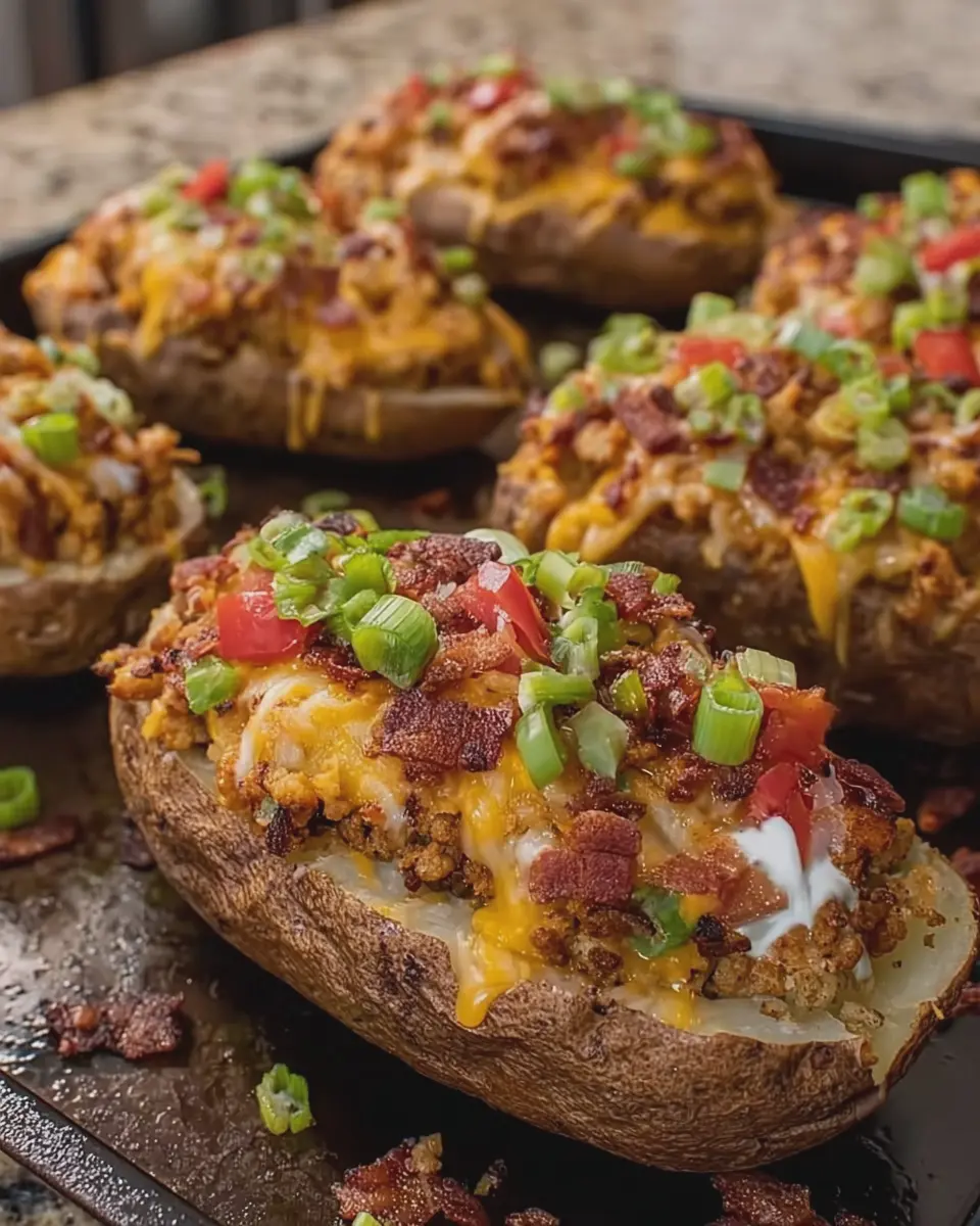 Loaded Turkey Bacon Cheeseburger Stuffed Potato Boats