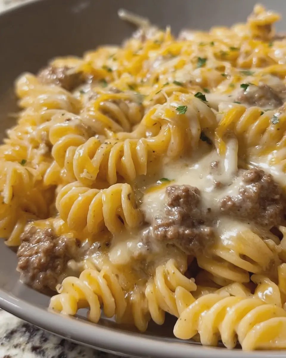 Cheesy Beef Rotini Indulgent Comfort in Four Cheese Cream Sauce