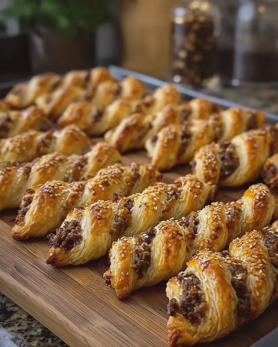 Oven Baked 4 Ingredient Beef Puff Pastry Twists