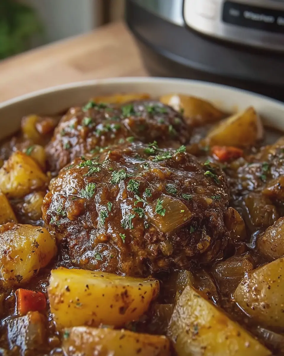 Slow Cooker Salisbury Steak & Potatoes