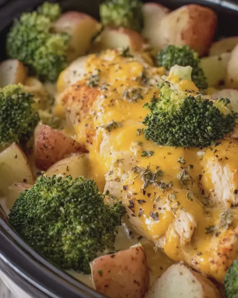 Crockpot Cheddar Broccoli Chicken and Potatoes