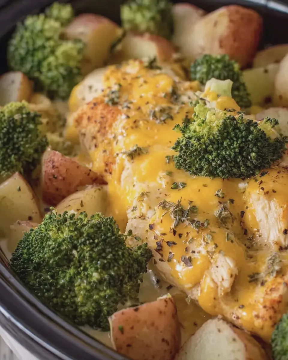 Crockpot Cheddar Broccoli Chicken and Potatoes