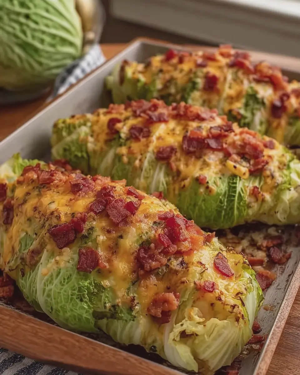 Baked Cabbage Boats with Cheese and Turkey Bacon