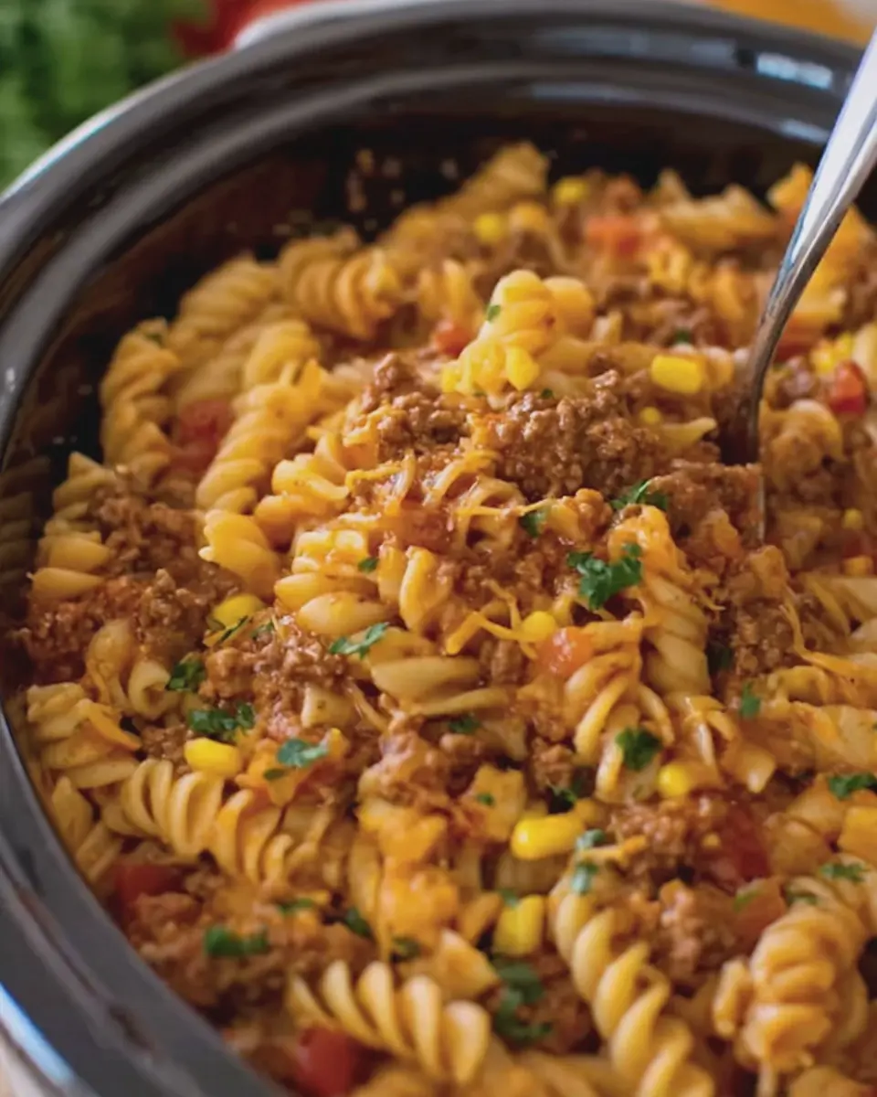Easy Slow Cooker Taco Pasta