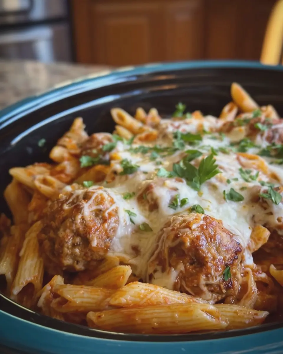 Crock Pot Meatball Penne with Provolone