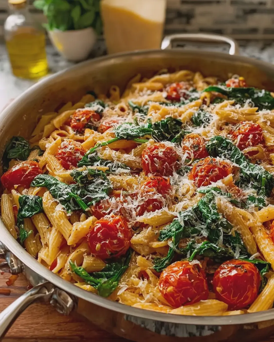 One Pot Tomato Spinach Parmesan Pasta