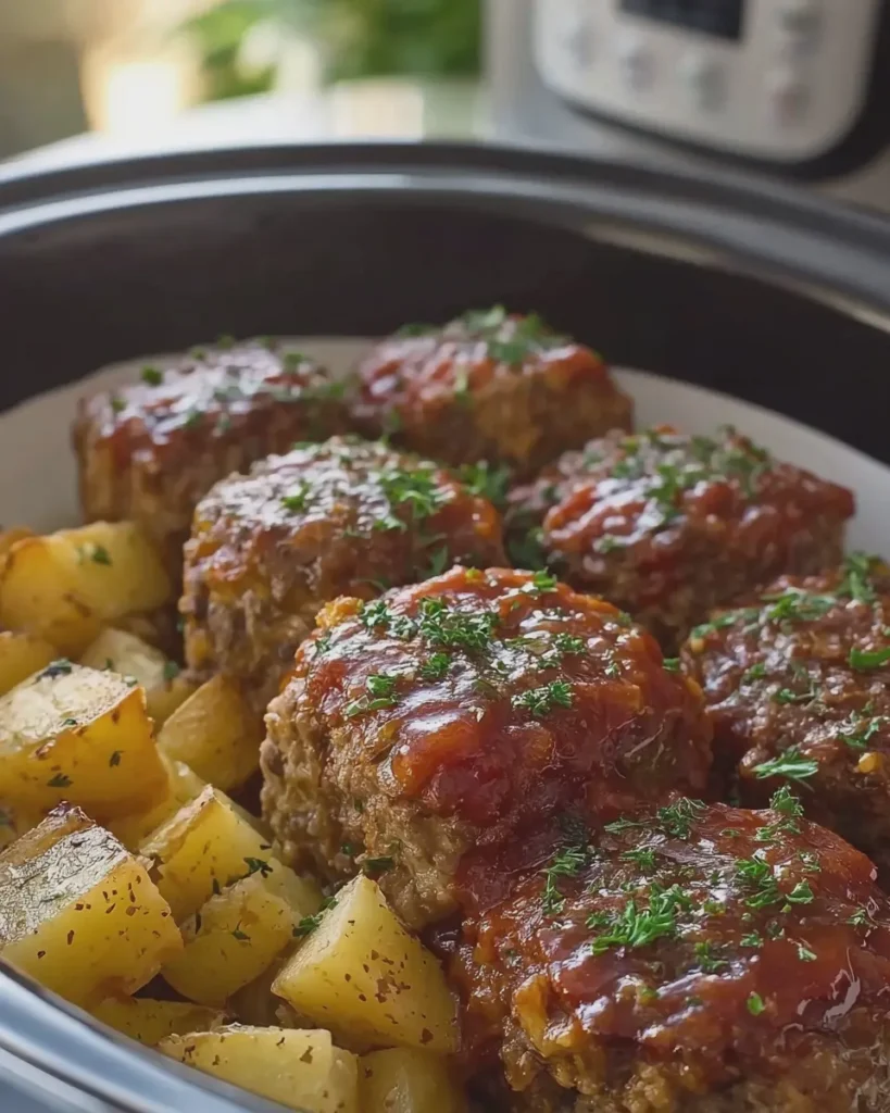 Slow Cooker Mini Meatloaves and Potatoes