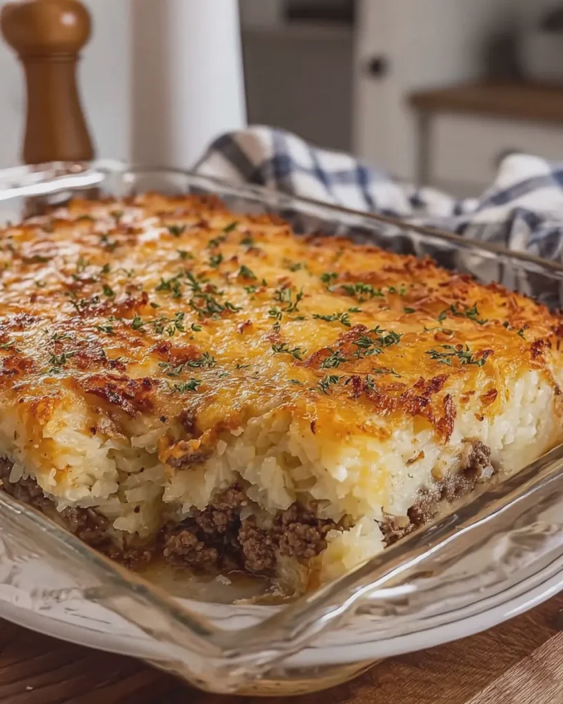 Oven Baked 4 Ingredient Amish Beef and Hashbrown Casserole