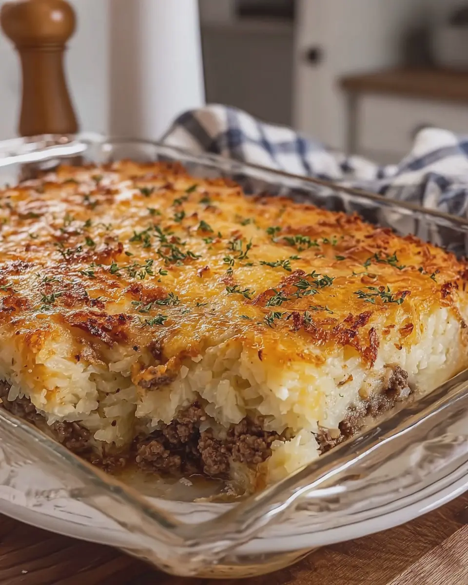 Oven Baked 4 Ingredient Amish Beef and Hashbrown Casserole