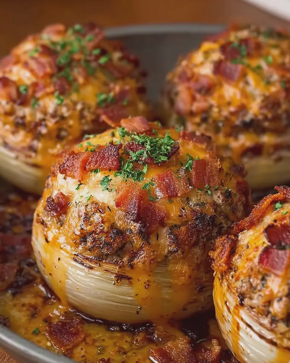 Firecracker Turkey Bacon Cheddar Cheeseburger Stuffed Onion Bombs